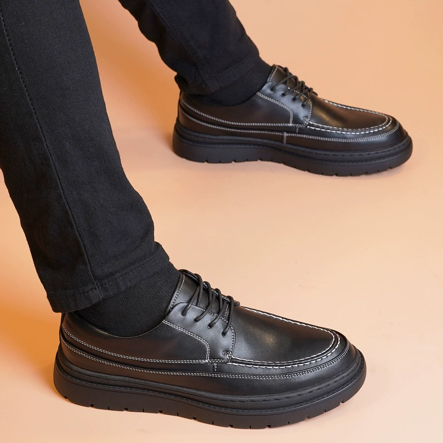 Мужская кожаная обувь в корейском стиле, модная британская повседневная обувь с низким берцем, деловая универсальная черная обувь из натуральной кожи, весенне-осенняя мужская обувь на толстой подошве