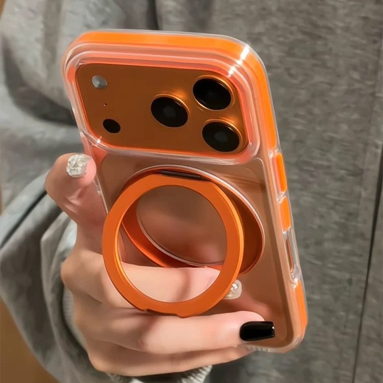 Suitable for Iphone17Pro Ice Crystal Magnetic Phone Case 360 ​​Rotation Stand Apple 16 Two-Color Transparent Anti-Fall Cover