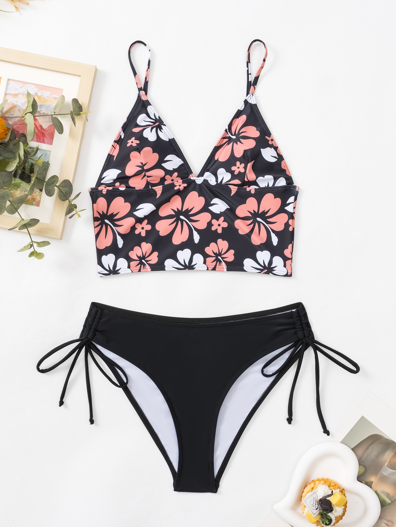 140g Weight Comfort Feel Of Sensation Low Waist Panties Waist Briefs Panties Style Bralette Bra Category Polyester Fabric Type 2 Pieces Set Quantity Beach Occasion Comfort Function Ditsy Floral Pattern Triangle Cup Bra Cup Women's Gender Women's Ditsy Floral 2 Pieces Set Bikinis Swimwear 2