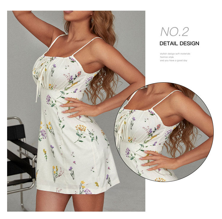 vestido lencero plisado con estampado de flores en el pecho NSGHF123292