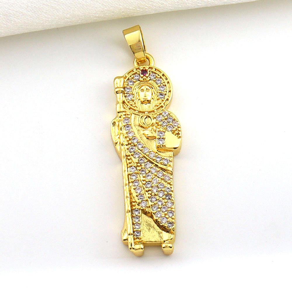 7g Weight Pendant Jewelry Making Type 14*45mm Jewelry Making Size Zircon Inlay Material DIY Jewelry Accessories Classification 1 Piece Quantity Copper Material Father St. Jude Pattern All Seasons Season Plating Design Glam, Retro Style 1 Piece 14*45mm Copper Zircon Father St. Jude Pendant 10