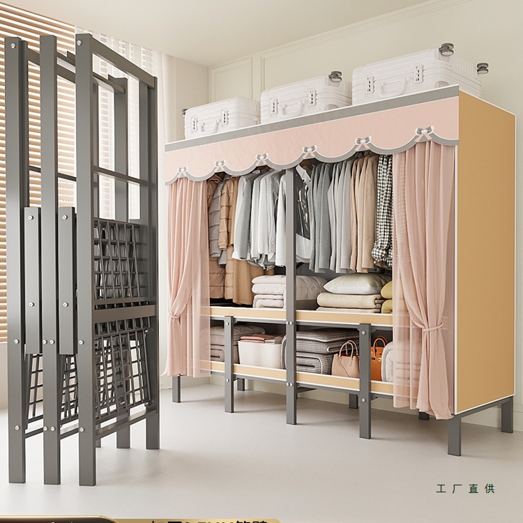 Wardrobe for Home Bedroom, Sturdy and Durable Fabric Wardrobe, Thickened and Reinforced Full Steel Frame, Dustproof Simple Wardrobe for Rental Use