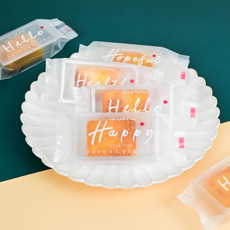 简约英文磨砂凤梨酥包装袋加厚12丝哑膜开运酥机封袋四合一零食袋