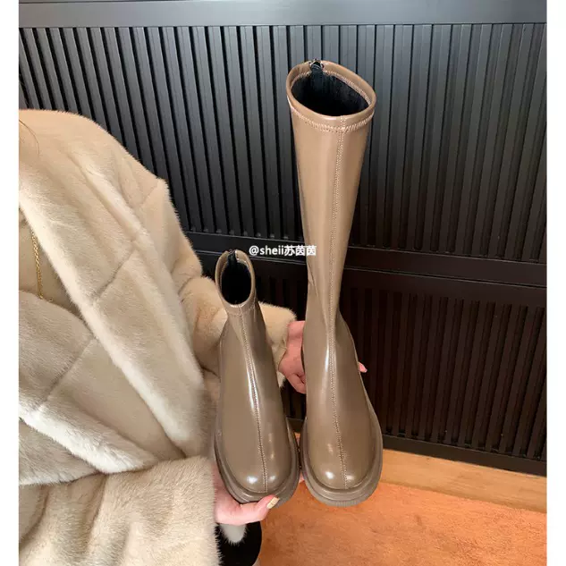 【苏茵茵】大表姐同款~加绒厚底马丁短靴女中高筒靴长靴骑士靴