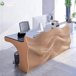 Solid Wood Sliced Curved Front Desk Custom Designer Same Style B&B Beauty Salon Office Building Special-Shaped Consultation Reception Desk