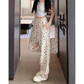 涂鸦阔腿裤女夏季薄款凉凉彩色睡裤家居碎花运动小个子休闲拖地裤