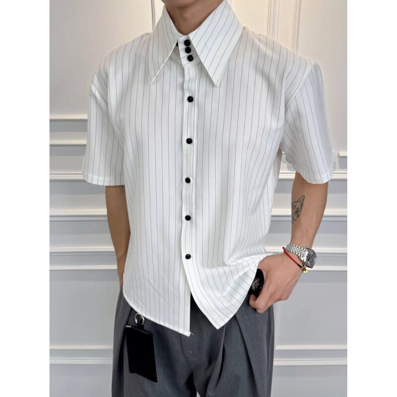 British Gentleman Style Spring New Striped Shirt for Men, High Collar, Regular Shoulder Design, All-Season Business Long-Sleeve Shirt British Gentleman Style Spring New Striped Shirt for Men, High Collar, Regular Shoulder Design, All-Season Business Long-Sleeve Shirt