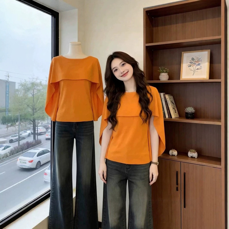 Shawl T-Shirt for Women 2026 Trendy Summer Plus-Size Slimming High-End Fashion Top