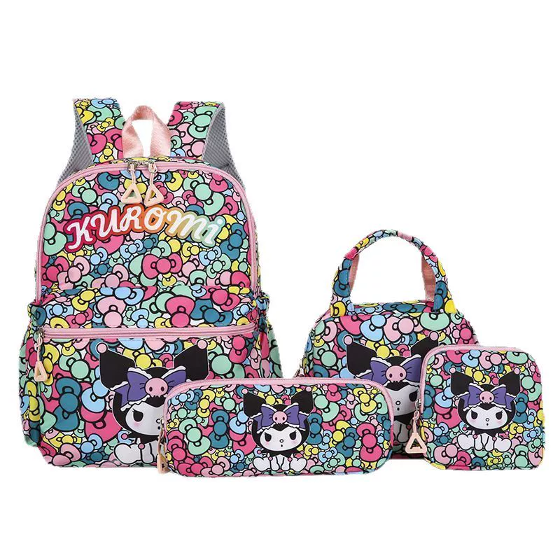 Children's cartoon backpack set with card holder, shoulder bag, school bag in colorful and pink designs
