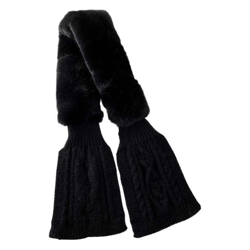 Knitted Scarf Women's Autumn and Winter Korean-style All-match Plush Faux Rex Rabbit Fur Cross Scarf Solid Color Thickened Neck Wool Collar