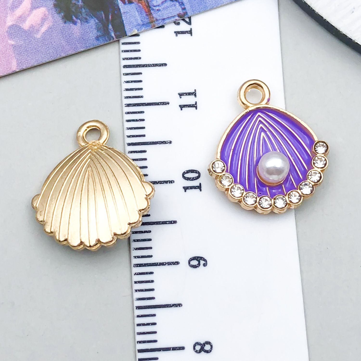1 kc purple oil dripping diamond pearl shell 17x15x5mm-1.1g-23463