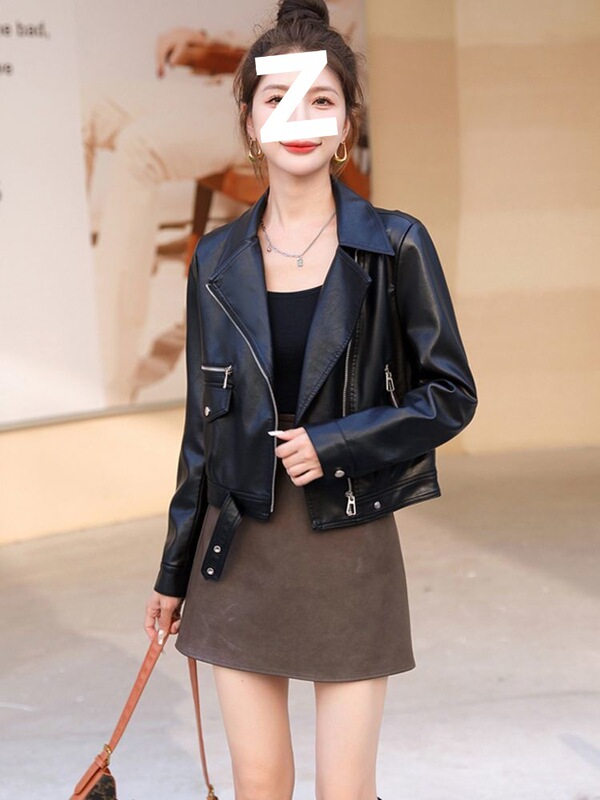 2025春秋新款皮衣外套女短款机车服休闲小个子pu皮西装领夹克厂家|undefined