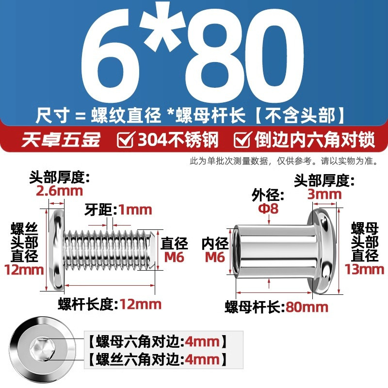 304ステンレスペアロックねじナット逆エッジ内六角子母家具接続クランプ突合せボルトM3-M8|undefined