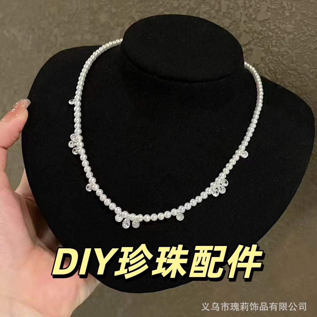 Gypsophila Water Drop Zircon Set 3-4mm Freshwater Pearl Bracelet Exquisite Matchinging Clavicle Chain Nearly Round and Flawless