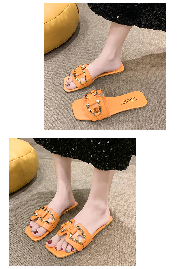 Summer home ins fashion temperament Korean version of flip flops wear square head flat bottom sandals and slippers 42_voghion.com