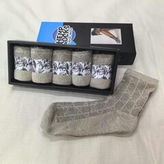 汉麻方格提花袜子5双装一盒