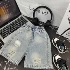 现货儿童短裤2025夏季新品男女童装破洞牛仔短裤宝宝韩版五分裤潮