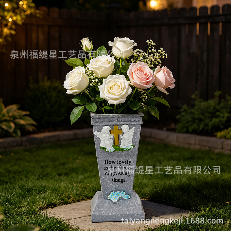 Amazon Solar Powered Cross Graveyard Vase Decorative Ornament Graveyard Garden Souvenir Graveyard Vase