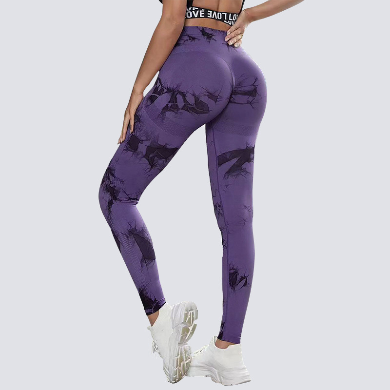 Tie Dye High-Waisted Women's Yoga Pants Breathable Sweat-Wicking Peach Fitness Cropped Sports Tights_desvips.com