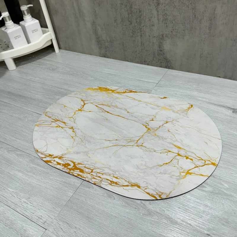 大理石の紋様の浴室の入り口のマットのトイレのじゅうたんの柔らかい珪藻泥の吸水マットの滑り止めの楕円形の足のマット|undefined