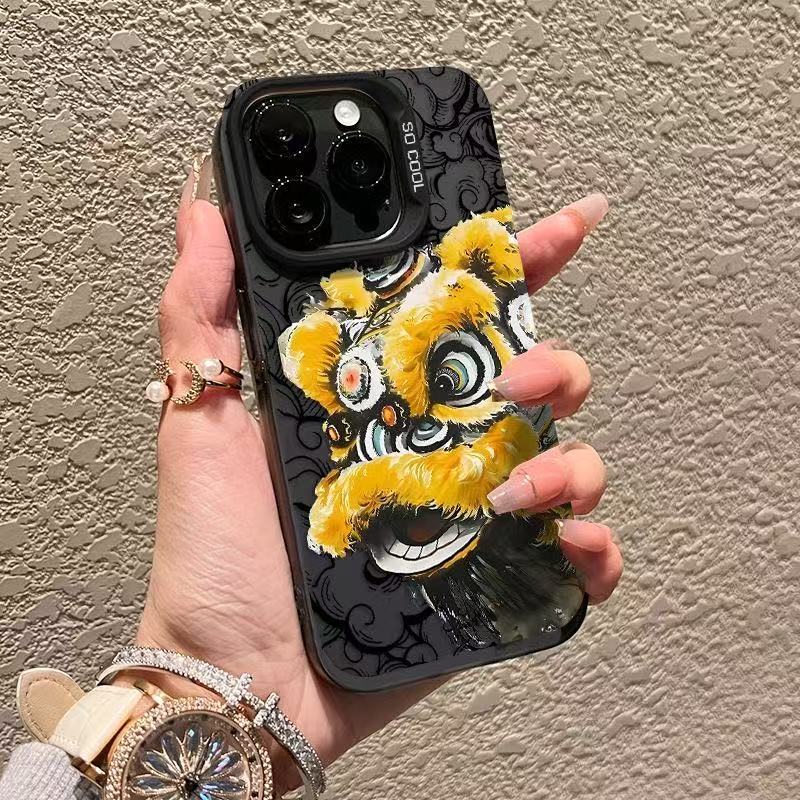 Colorful Silver Phantom Iphone16Promax Chinese Style Lion Awakening 15 Suitable for Apple 14 Mobile Phone Case 13 Frosted 12 Soft 11