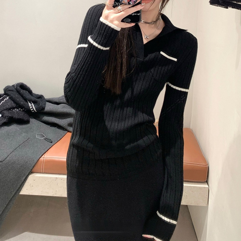 2025 少女罗曼史 polo领衫女秋冬内搭打底针织小香风毛衣撞色小香|undefined