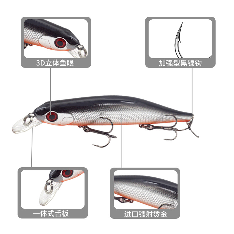 Wenzhen tiro largo agua flotante Mino tres ganchos Suspensión de buceo profundo Mino Luya cebo falso cebo duro agua de mar agua dulce abalorios bajo