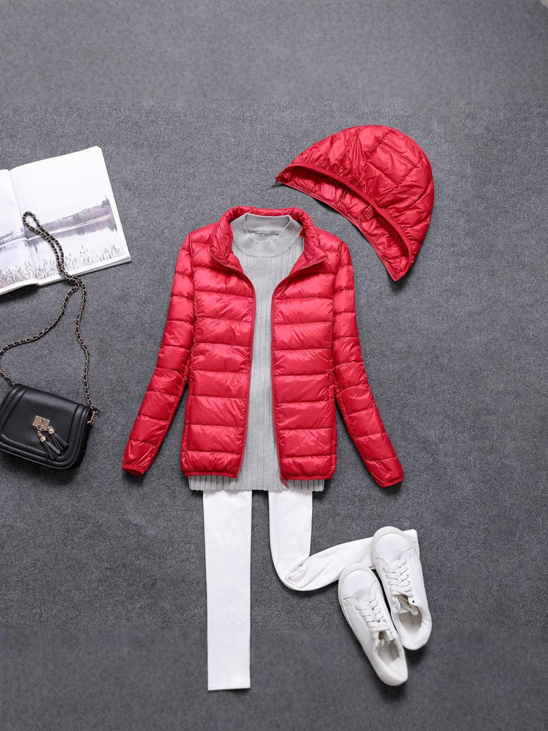 Transfronterizo Tik Tok nueva chaqueta de plumón para mujeres corta estilo coreano delgada y delgada chaqueta de sombrero extraíble de estudiantes de tamaño grande image 4
