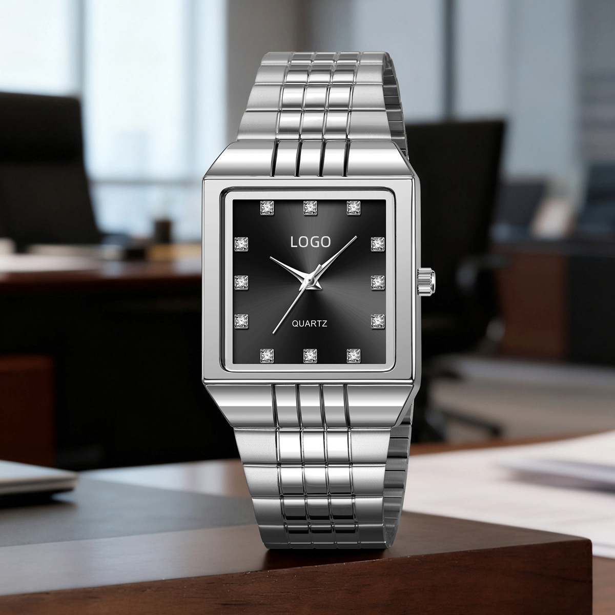 Comercio exterior transfronterizo reloj de hombre cuadrado correa de acero impermeable reloj de cuarzo hombre reloj de pulsera simple fuente fábrica a granel personalizado