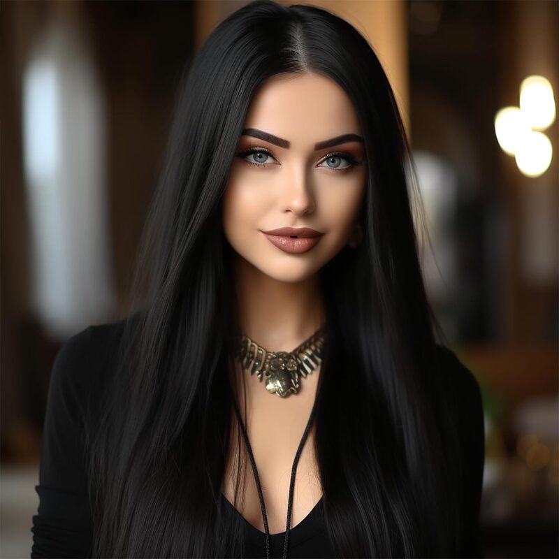 European and American Wig Women's Long Middle Parted Straight Hair Small Lace Wig Chemical Fiber Mechanism Elastic Mesh Wig European and American Wig Women's Long Middle Parted Straight Hair Small Lace Wig Chemical Fiber Mechanism Elastic Mesh Wig