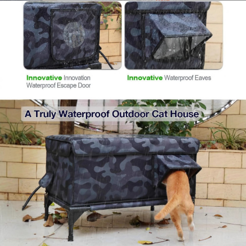 Amazon ベストセラー屋外猫ハウス PVC パイプ高さオックスフォード布防水猫ハウス加熱パッド付き野良猫の巣|undefined