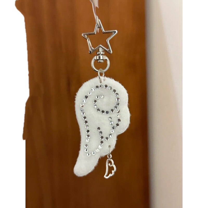Angel Wings Bag Pendant Ins-Style Fabric Rhinestone Wings Retro Y2K Japanese Keychain