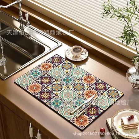 Simple Diatom Mud Kitchen Drain Mat, Bowls and Chopsticks, Water-Absorbent Quick-Drying Mat, Thickened Insulation Mat, Desktop Coffee Mat, Ready for Sale