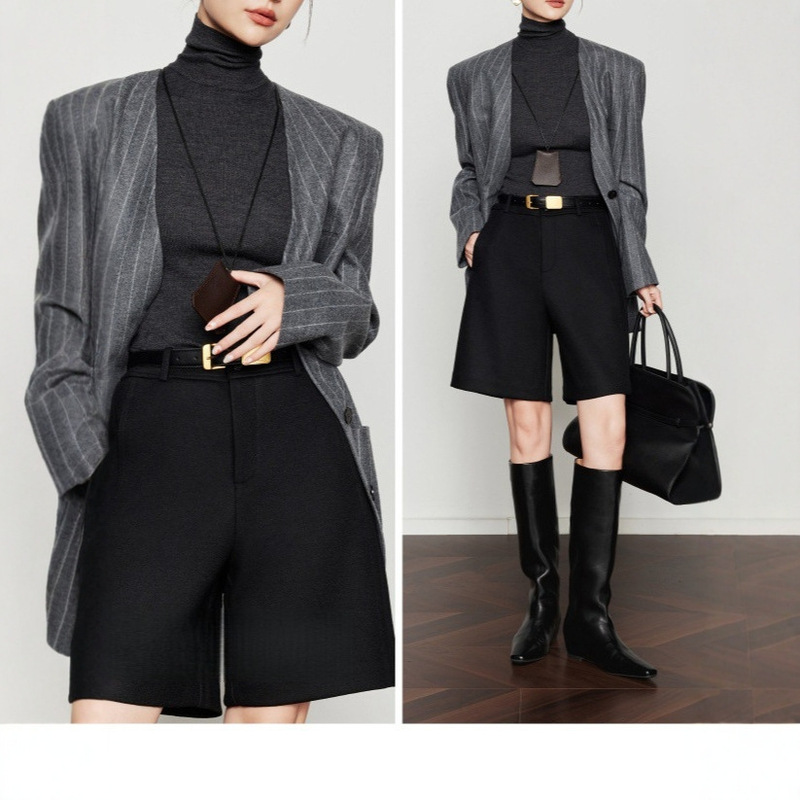 30% Wool Bermuda Shorts for Women, New Black Casual Pants, Boot Shorts for Outerwear 30% Wool Bermuda Shorts for Women, New Black Casual Pants, Boot Shorts for Outerwear