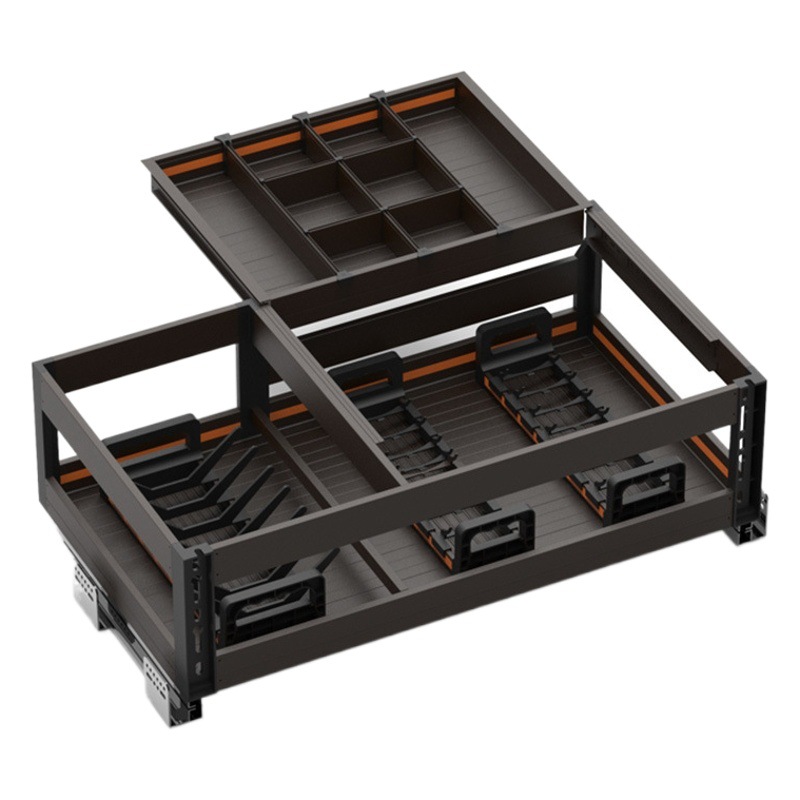 Cesta de extracción del gabinete de cocina tipo cajón de aleación de aluminio de tres capas en el bombeo de la canasta de platos