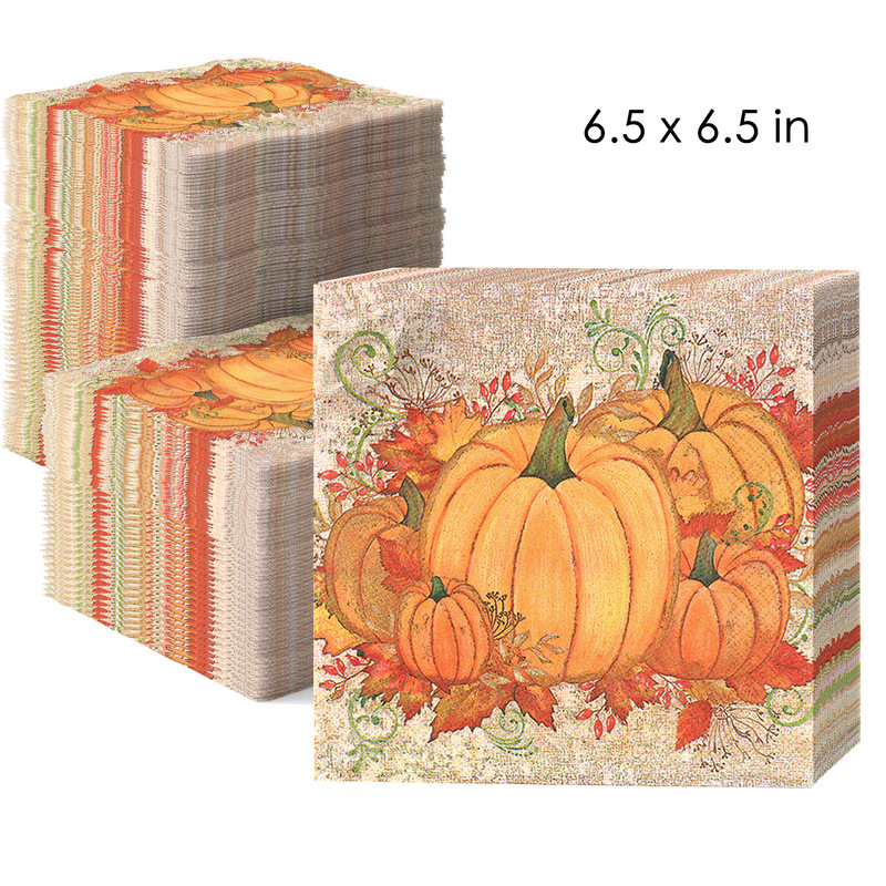 Autumn In-Stock Thanksgiving Pumpkin, Berry, and Maple Leaf Square Print Holiday Party Decoration Supplies Disposable Paper Napkins Autumn In-Stock Thanksgiving Pumpkin, Berry, and Maple Leaf Square Print Holiday Party Decoration Supplies Disposable Paper Napkins