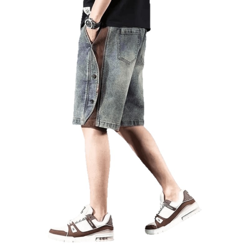 Pantalones de jeans retro estadounidenses para hombres de verano nuevos pantalones de cinco puntos grandes sueltos transpirables marca de moda pantalones casuales