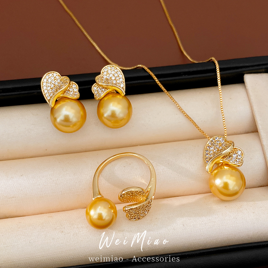 18 quilates de oro verdadero electrodeposición de diamante amor collar de perlas ligero lujo nicho cadena de clavícula de temperamento exquisito conjunto de joyas