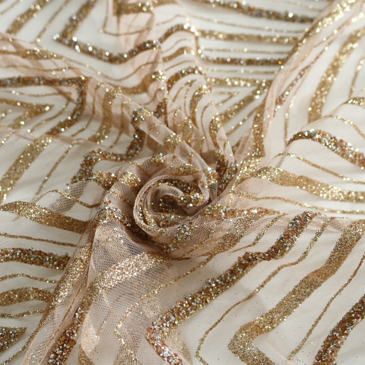 2026 nuevo gaza de malla primavera y verano in stock gaza de malla encaje rociado oro diamantes vestido de boda tela al por mayor