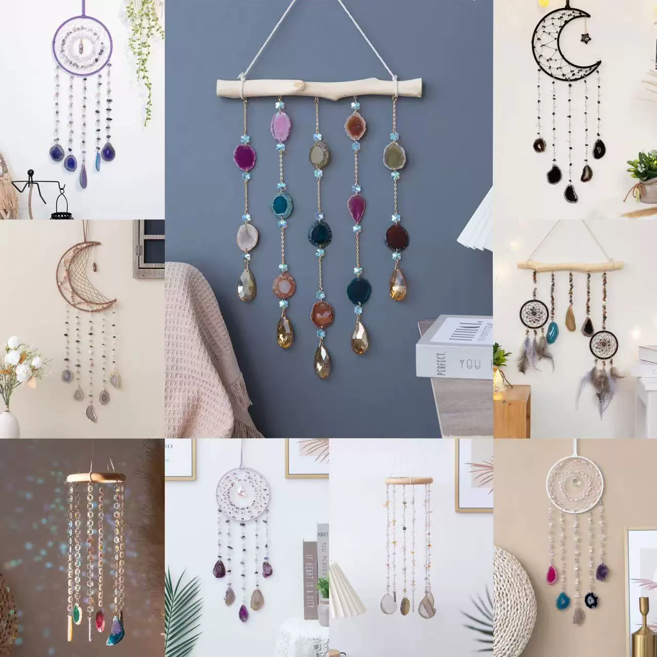 SOURCE производитель Amazon натуральный каменный порошок Dongling Агат кусок ветер перезвон драгоценный камень подарок хорошая тканая сетка кожаная веревка