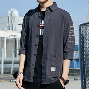 Summer Men's Shirts Printed Double Pocket Three-Quarter Sleeve Shirts for Young and Middle-Aged Men Loose Trendy Jackets Tops