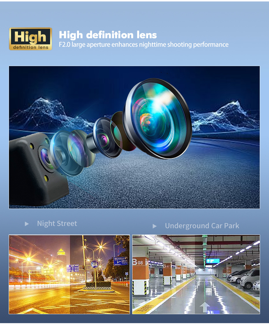 Reversing Camera with Led Lights, High-Definition 1080P, Car-Mounted Reversing Image Camera, Rear View Wide-Angle Front Camera