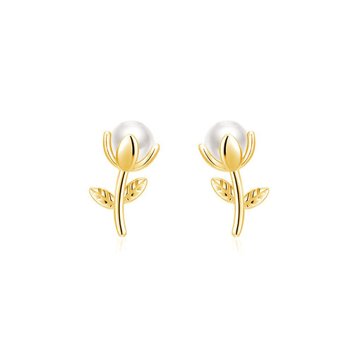 s925 sterling silver tulip earrings for women ins sweet, gentle and luxurious niche design simple flower shell beads earrings