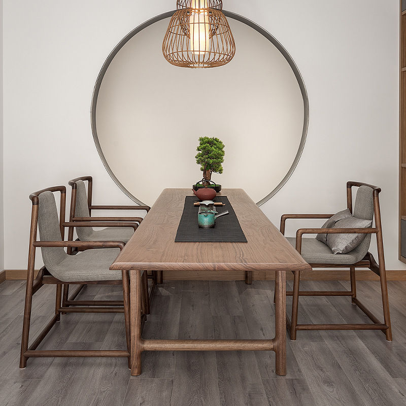 Black Walnut Tea tables and chairs combination New Chinese style solid wood desk Tearoom Make tea Table modern Simplicity Buddhist mood Tea Service