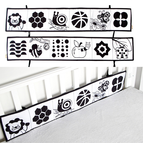 Children's black and white bedside cloth book baby chew early education fence three-dimensional book 0-1 year old baby educational toys cross-border