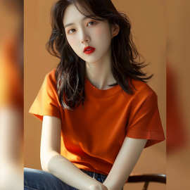 橘色正肩独特冰丝短袖多巴胺T恤女2025欧货小衫别致绝美上衣秋季