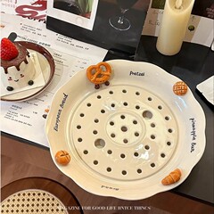 餐盘饺子盘釉下彩双层沥水饺子盘陶瓷水果盘菜盘圆盘商用盘家用