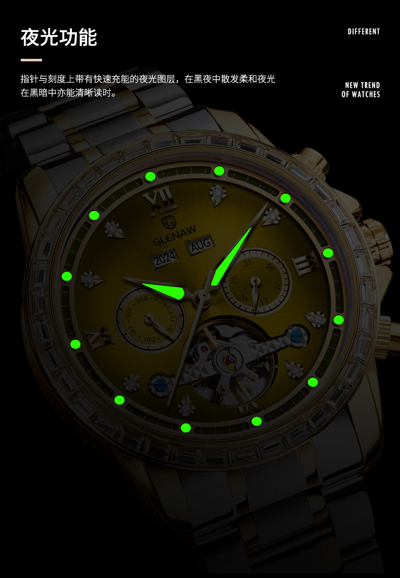 Đồng hồ nam automatic lộ máy dây thép — Xám mặt bạc vỏ bạc dải thép, Dải thép Intergold, Dải thép đen vỏ bạc, Hồng Shell Green Side thép dải chi tiết 8