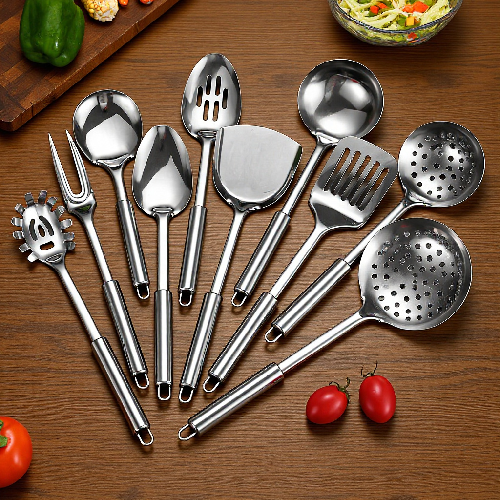 제조업체 스테인리스 주방용품 냄비 주걱 화상 방지 주방 도구 소쿠리 스테인리스 주걱 원형 튜브 밥주걱 국자 튀김 주걱