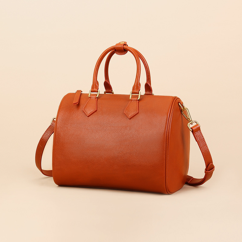 Retro Top Grain Cowhide Large Capacity Boston Handbag 2026 New Arrival Luxury Shoulder Crossbody Pillow Bag For Women - Thumbnail 3